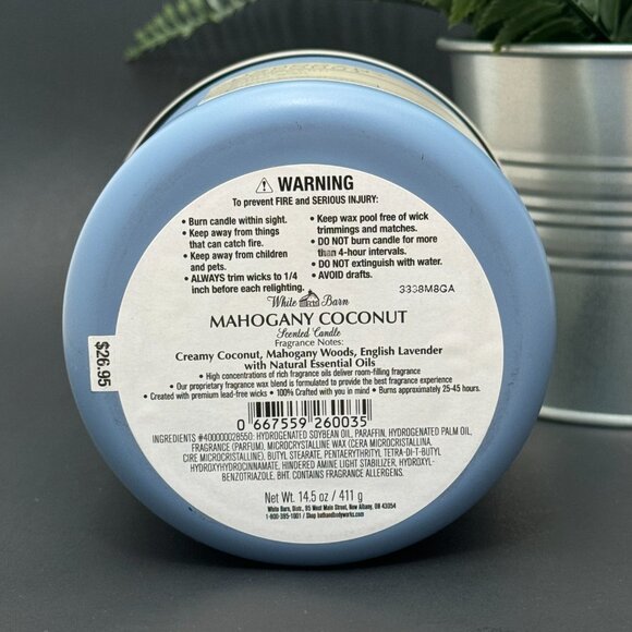 BBW Mahogany Coconut White Barn Bath & Body Works 3 Wick Candle - Picture 9 of 10